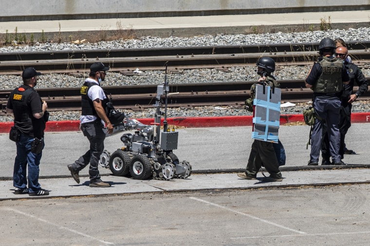 The Santa Clara County Sheriff's Department deploy a robot in San Jose, Calif.