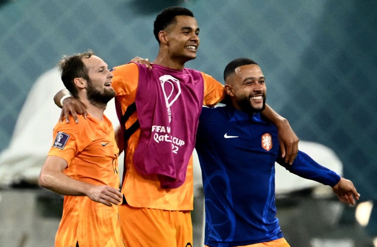 The Netherlands celebrates at the end of the World Cup match against the United States