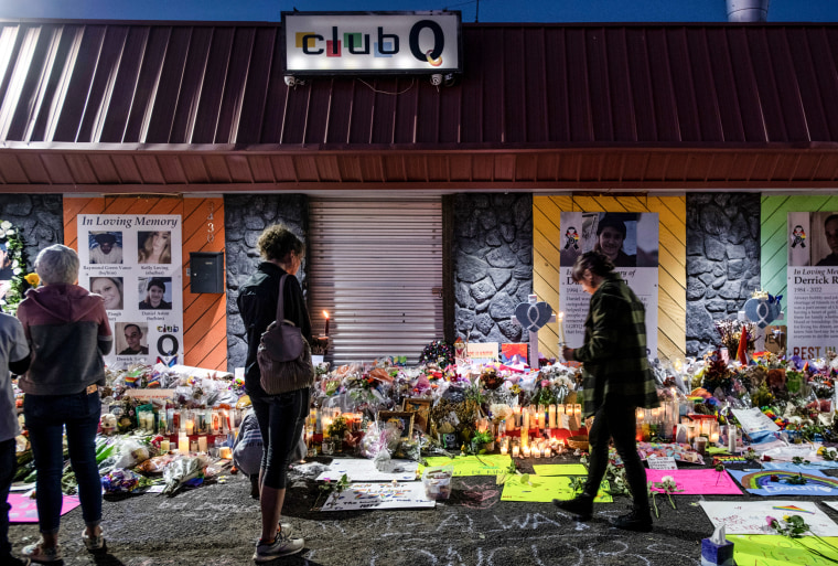 Image:Mourners gather at a memorial outside Club Q, on Nov. 25, 2022, in Colorado Spring, Colo.