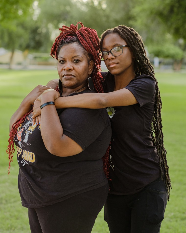 Portrait of Dana and her daughter Tierra at a park near their home in Phoenix.  