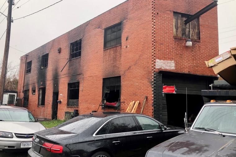 The scene of a warehouse fire in Baltimore