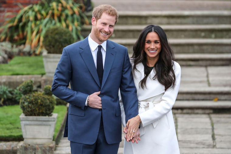 Image: Britain's Prince Harry and his fiancée Meghan Markle in the Sunken Garden at Kensington Palace on Nov. 27, 2017, following the announcement of their engagement.