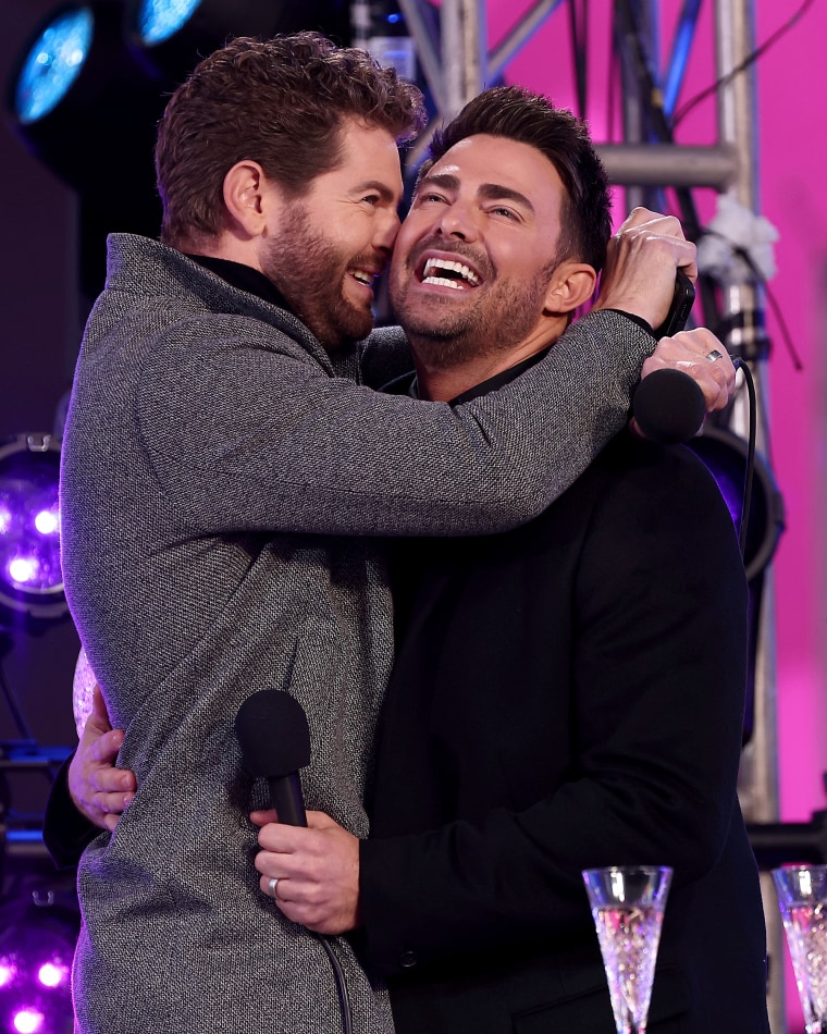 Jaymes Vaughan and Jonathan Bennett at the Times Square New Year's Eve 2022 Celebration in New York City. 