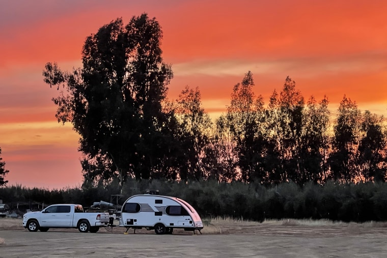 The author's teardrop trailer on a lavender farm in Northern California.