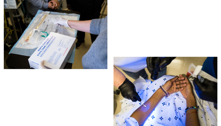 Students practice an examination during Sexual Assault Nurse Examiners training at Fayetteville State University