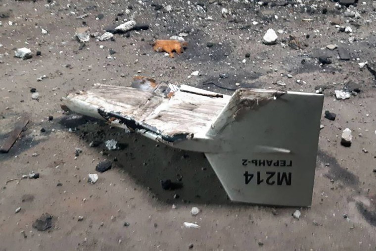 An undated image showing the wreckage of what Ukrainian officials described as an Iranian-made Shahed drone downed near Kupiansk.