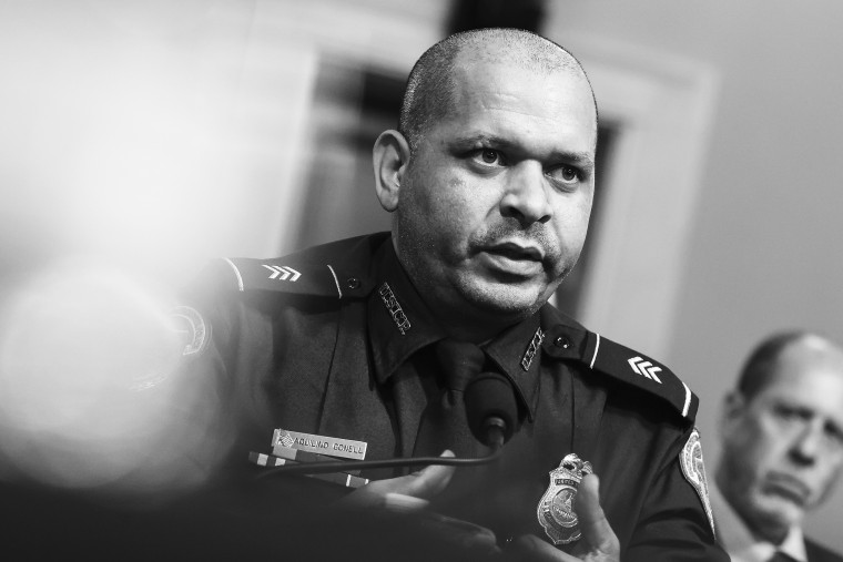 Capitol Police officer Sgt. Aquilino Gonell testifies before the House Select Committee investigating the January 6 attack on the U.S. Capitol on July 27, 2021.