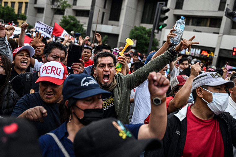 Image: Supporters of former President Pedro Castillo protest demanding his release and the closure of the Peruvian Congress in Lima, on Dec. 11, 2022. 