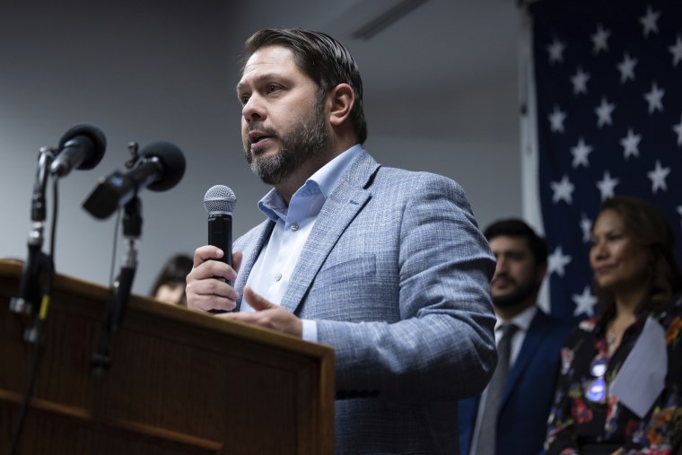 Ruben Gallego during press conference at Democratic Congressional Campaign Committee headquarters in Washington,