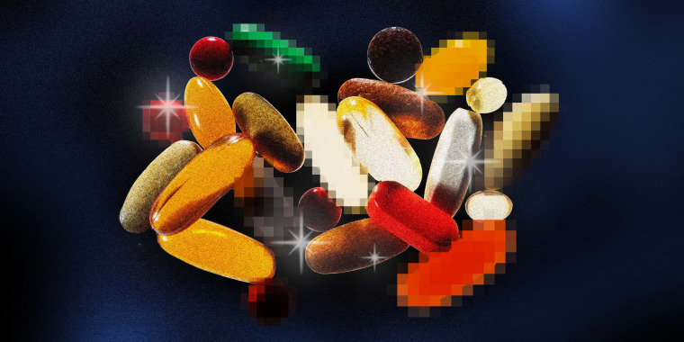 Photo Illustration: An assortment of pills, some of which are pixelated