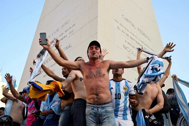 Crowds cheer as Argentina beat Croatia to reach the world cup final on Dec. 13, 2022.