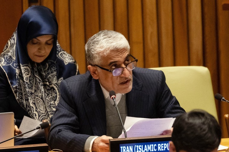 Permanent Representative of Iran Amir Saeid Iravani during the 5th plenary meeting of the Economic and Social Council regarding the removal of the Islamic Republic of Iran from membership in the Commission on the Status of Women at the United Nations