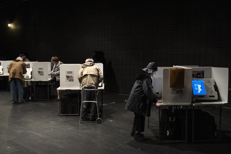 Voters cast their ballots in the Ohio primary election in Worthington, Ohio,  on May 3, 2022.