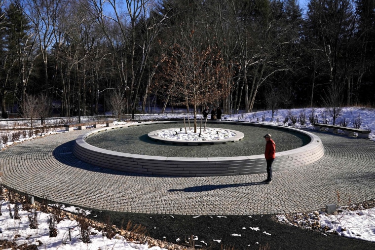 The memorial honors the twenty children and six educators who were victims of the Sandy Hook Elementary School shooting on the morning of December 14, 2012.
