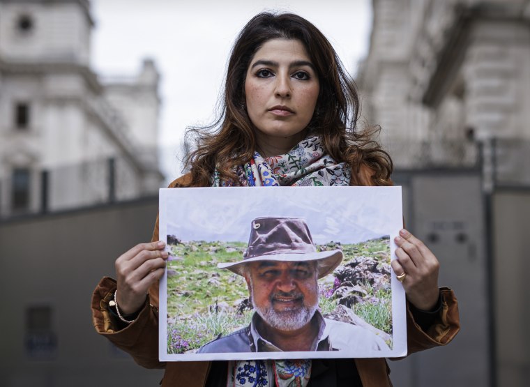 Roxanne Tahbaz Holds "Bring My Dad Home" protest Outside The Foreign Office
