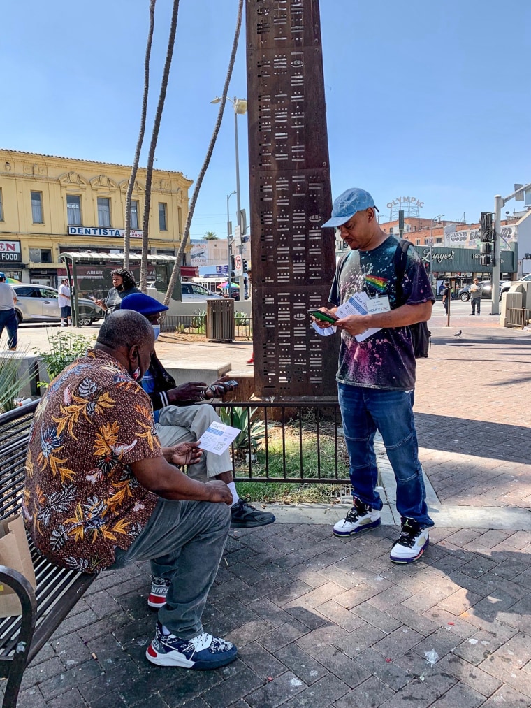 Larry Posey works in MacArthur Park to share information about the PATHS study.