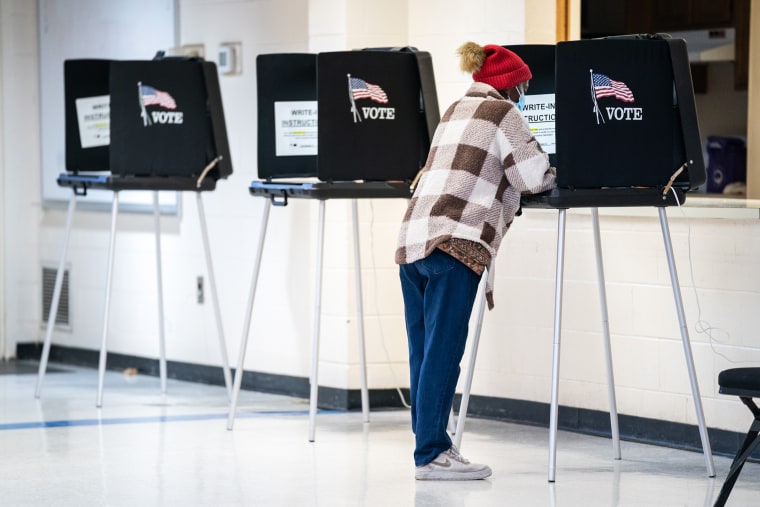 A voter casts a ballot on Nov. 8, 2022 in Winston Salem, N.C.