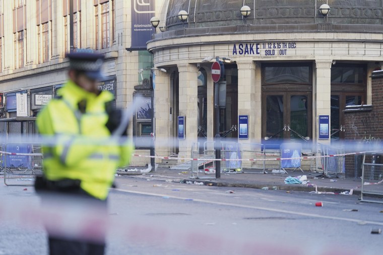 The scene outside Brixton O2 Academy the morning after several people sustained critical injuries in an apparent crush as a large crowd tried to force their way into the south London concert venue on Thursday. 