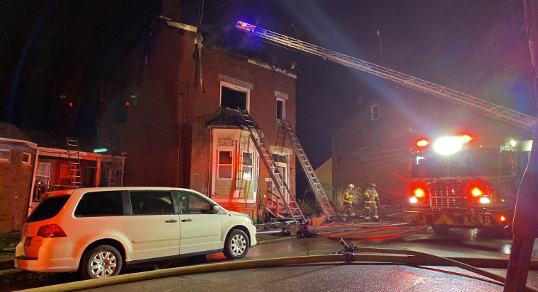Firefighters respond on the scene of a fire in Pittsburgh.