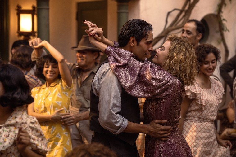 Diego Calva as Manny Torres with Margot Robbie as Nellie LaRoy in Babylon.