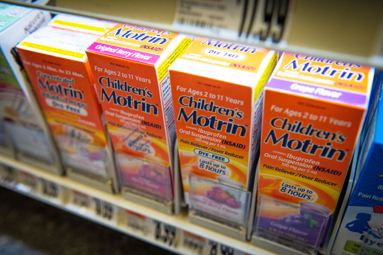 Johnson & Johnson Motrin brand children's pain relievers at a Stop & Shop store in Dobbs Ferry, New York, U.S., on Sunday, Jan. 23, 2022. Johnson & Johnson is scheduled to release earnings figures on January 25.