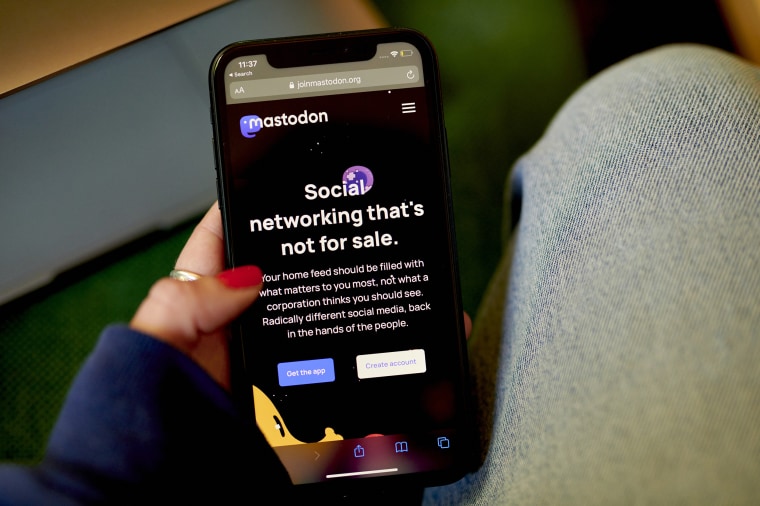 The Mastodon website on a smartphone in the Brooklyn, N.Y., on Nov. 7, 2022. 