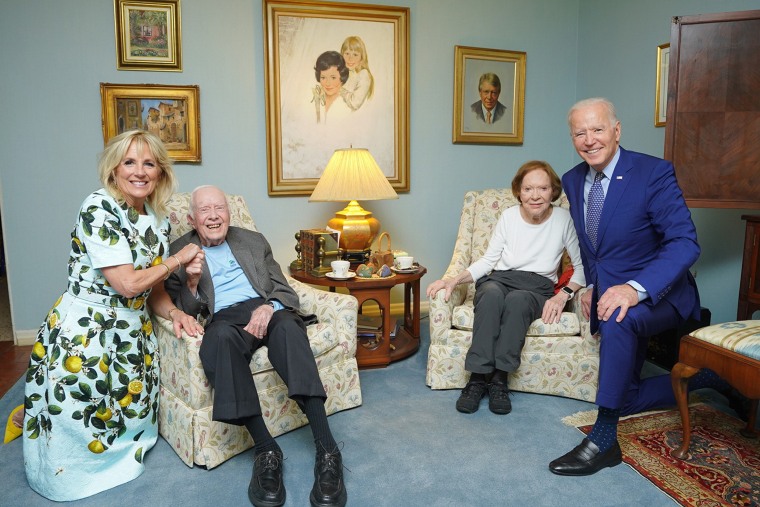 Former President Jimmy Carter and former first lady Rosalynn Carter with President Joe Biden and first lady Jill Biden at Carter's home in Plains, Ga.