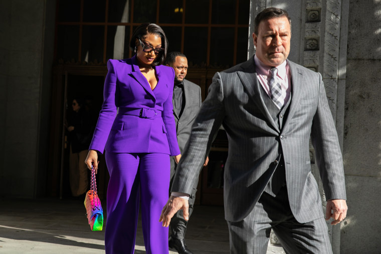 Megan Thee Stallion whose legal name is Megan Pete makes her way from the Hall of Justice to the courthouse to testify in the trial of Rapper Tory Lanez for allegedly shooting her on Tuesday, Dec. 13, 2022 in Los Angeles, CA.