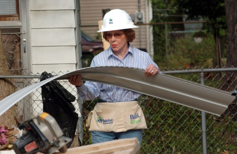 Rosalynn Carter during Habitat for Humanity - 2005 Jimmy Carter Work Project - Day 2 at Benton Harbor in Benton Harbor, Michigan, United States. ***Exclusive*** (Photo by R. Diamond/WireImage)  Habitat for Humanity - 2005 Jimmy Carter Work Project - Day 2