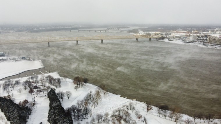 The Ohio River is seen in Louisville, Kentucky, under freezing temperatures on December 23, 2022. 