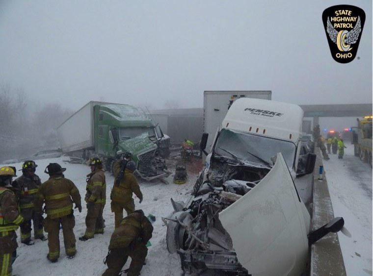 Two 18-wheelers that crashed Friday on the Ohio Turnpike.