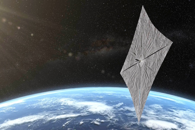An artist’s rendition of LightSail 2 in Earth orbit.