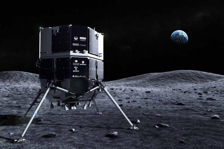 An artist's concept of the HAKUTO-R Mission 1 lunar lander on the Moon.