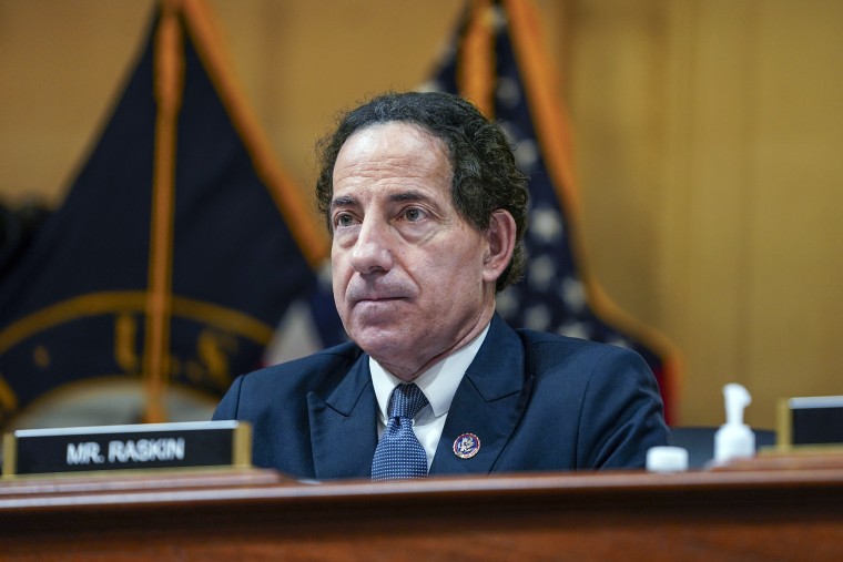 El representante Jamie Raskin, D-Md., durante una audiencia que investiga el ataque del 6 de enero al Capitolio de EE. UU. el 12 de julio de 2022. 