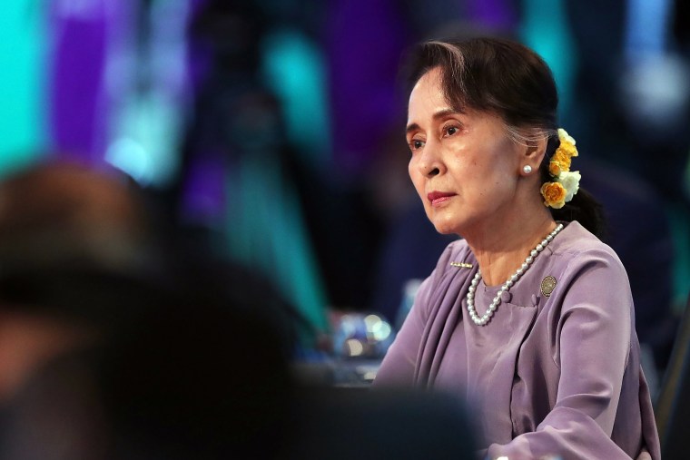 Myanmar State Counsellor Aung San Suu Kyi in Sydney on March 18, 2018.