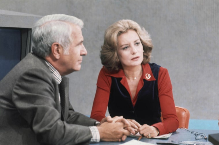 Harry Reasoner and Barbara Barbara on the set of ABC's evening news