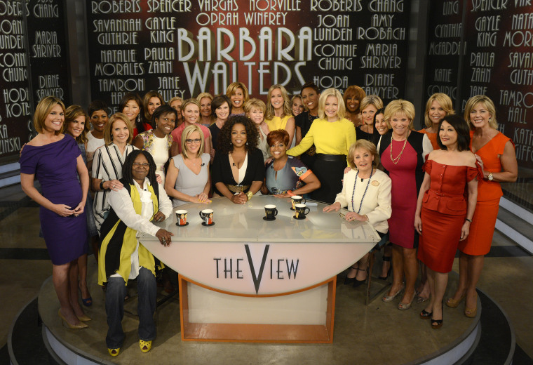 Led by Oprah, 25 women journalists who were influenced by Barbara Walters say goodbye to her during her final co-host appearance