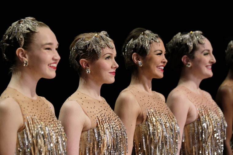 Mason (second from left) says the actors had "literally just one day" to rehearse with the Radio City Rockettes for "A Holiday Spectacular."