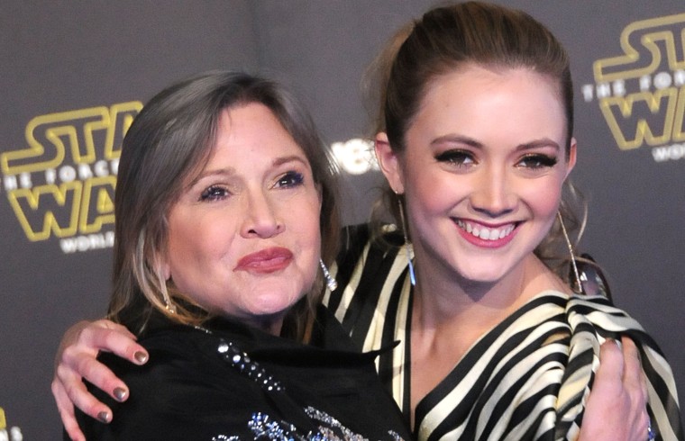 Carrie Fisher and daughter actress Billie Lourd attend the Premiere of Walt Disney Pictures and Lucasfilm's 'Star Wars: The Force Awakens' on December 14, 2015 in Hollywood, California.  