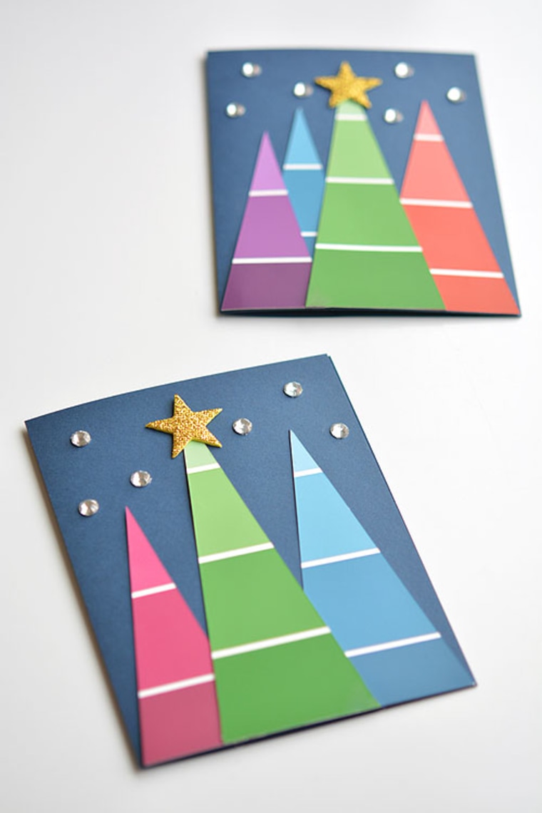 Christmas card with trees made of paint chips