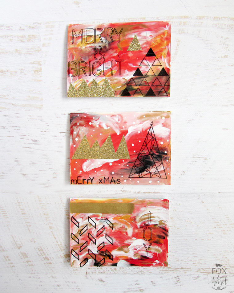 Painted Christmas cards with holiday messages