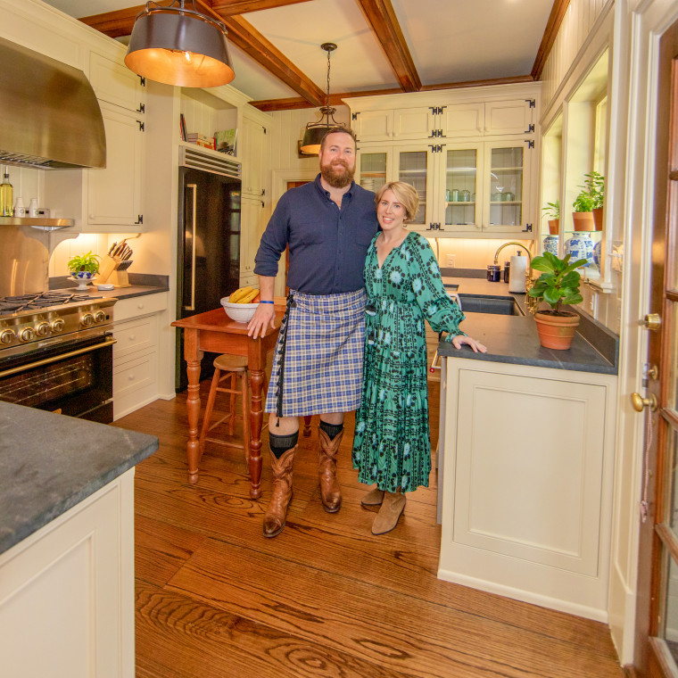 Ben and Erin Napier share the kitchen of their newly renovated country home.