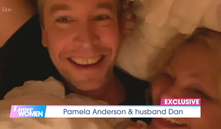 Pamela Anderson, Dan Hayhurst 'Loose Women' TV Show in London on Feb. 19, 2021.