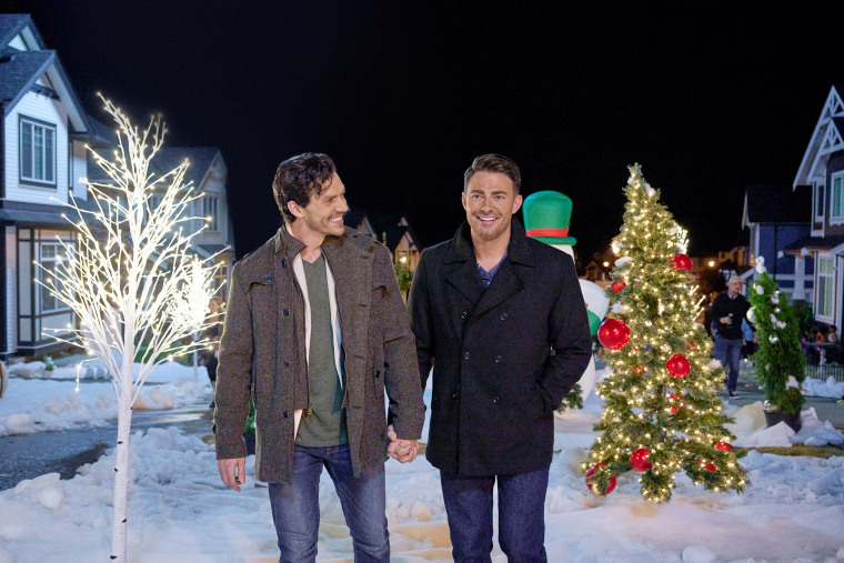 Jonathan Bennett and George Krissa starred in "The Holiday Sitter," the first Hallmark Christmas film led by a gay couple. 