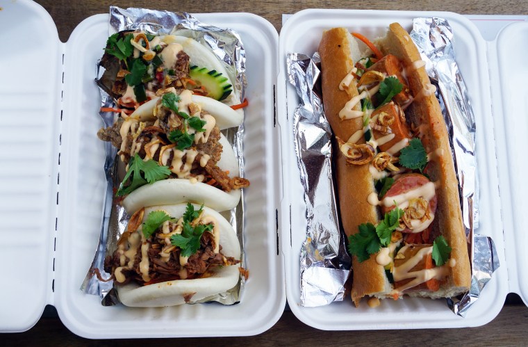 Vegan bao buns and Vietnam's famous bánh mì ready to eat.