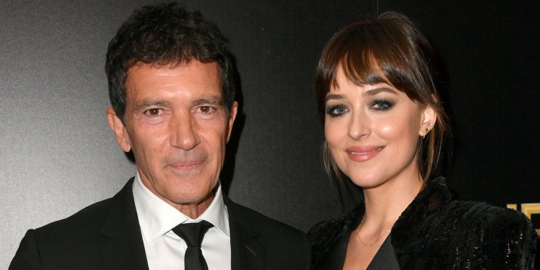 Antonio Banderas, winner of the Hollywood Actor Award, and Dakota Johnson pose in the press room during the 23rd Annual Hollywood Film Awards at The Beverly Hilton Hotel on Nov. 3, 2019 in Beverly Hills, California. 