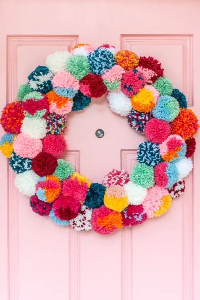 Colorful pom pom wreath
