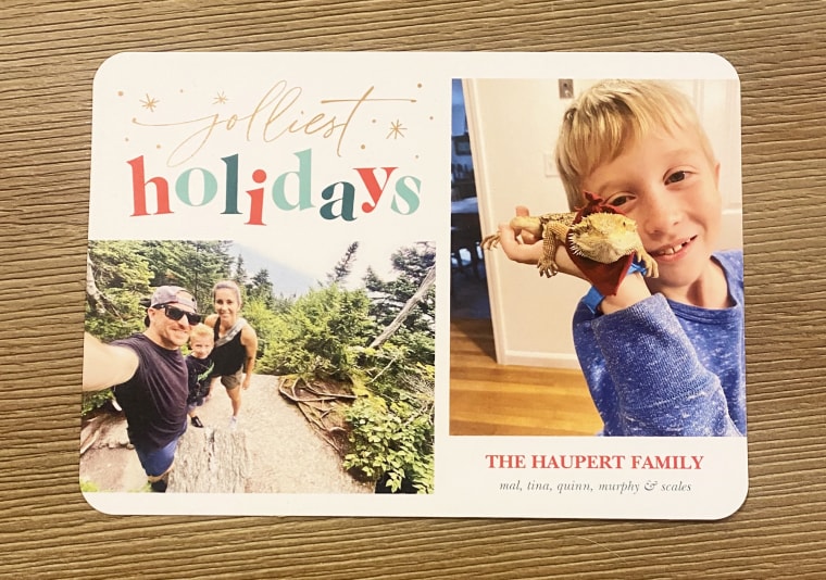 The Haupert family card, featuring the newest family member, Scales.