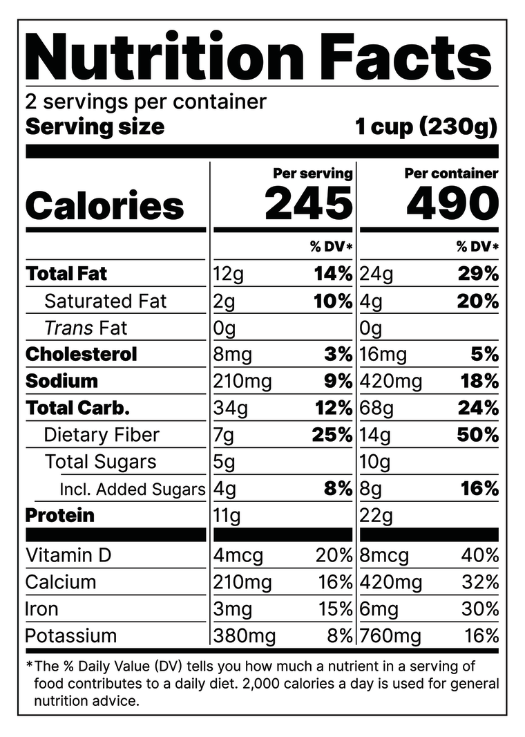 Dual-row nutritional label.