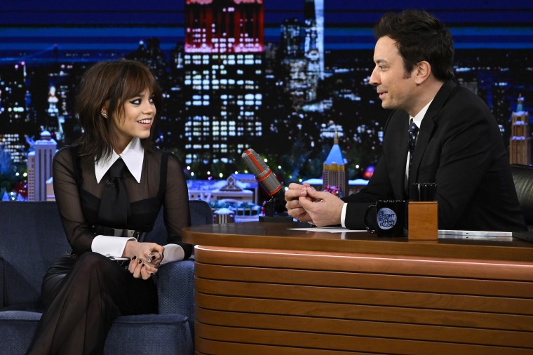 Jenna Ortega during an interview with host Jimmy Fallon on Friday, December 16, 2022.
